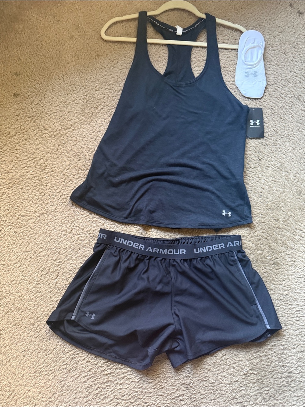 Under Armour 🔥Black Racerback Tank and Black Athletic Shorts Set plus FREE Socks
